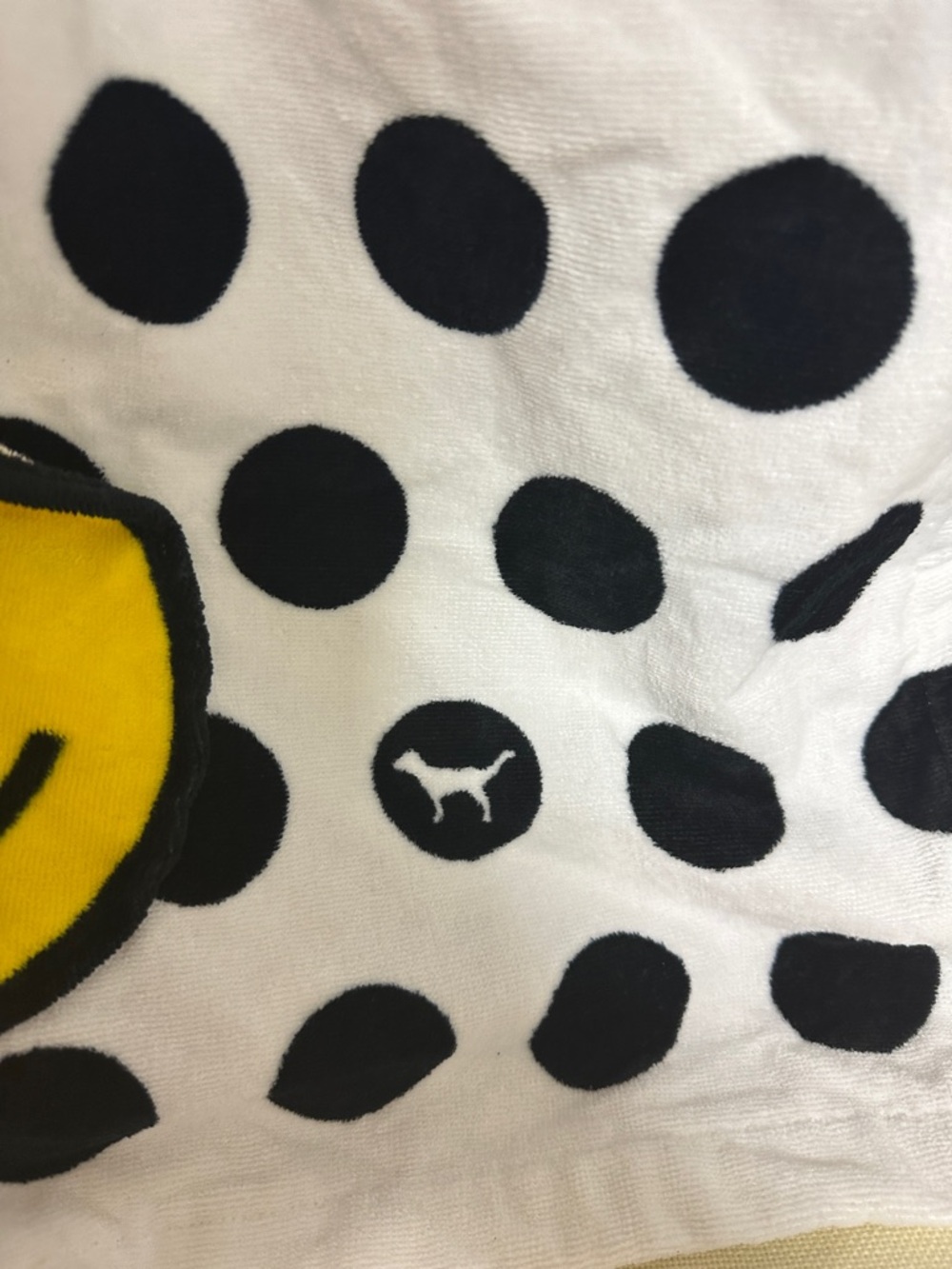 PINK Victoria's Secret White Polka Dot Bath Towel Wrap with Yellow Smile Patch - Picture 3 of 5